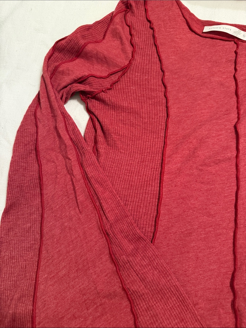 Ribbed Long-Bell Sleeve Top in Deep Raspberry - Picture 3 of 7